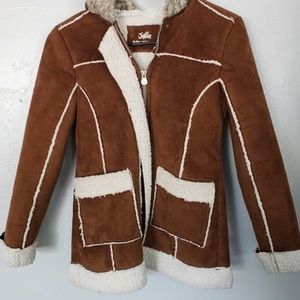 Girls Justice shearling brown suede Jacket